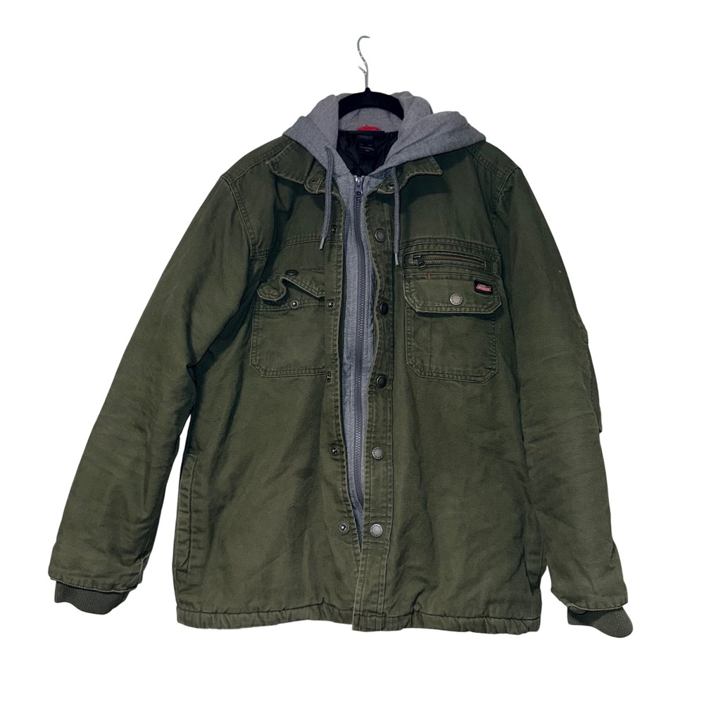 Genuine Dickies Workwear Hooded Jacket Mens Medium Olive Green Canvas